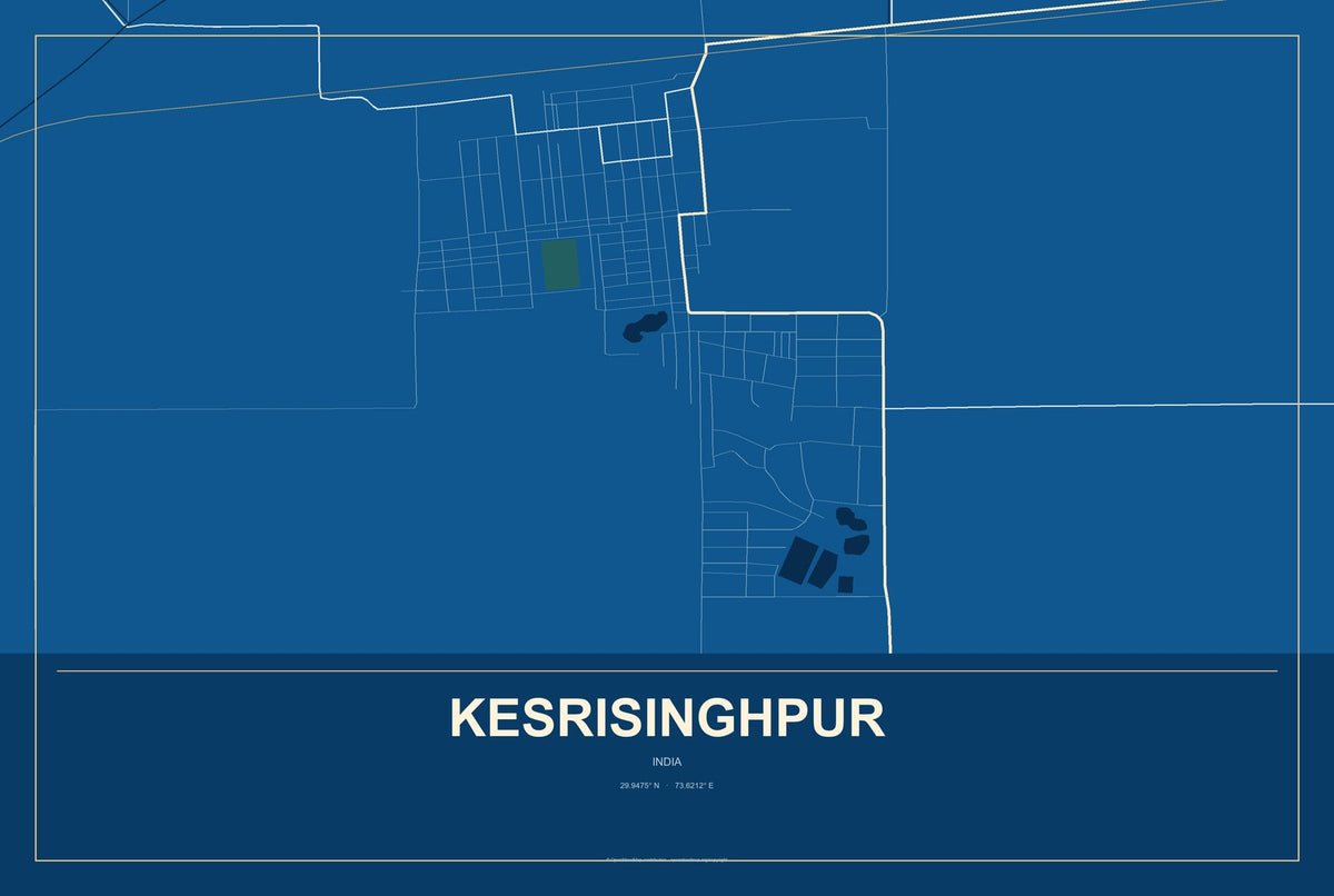 Kesrisinghpur, India City Map Aluminum Sign in Harbor Cobalt style