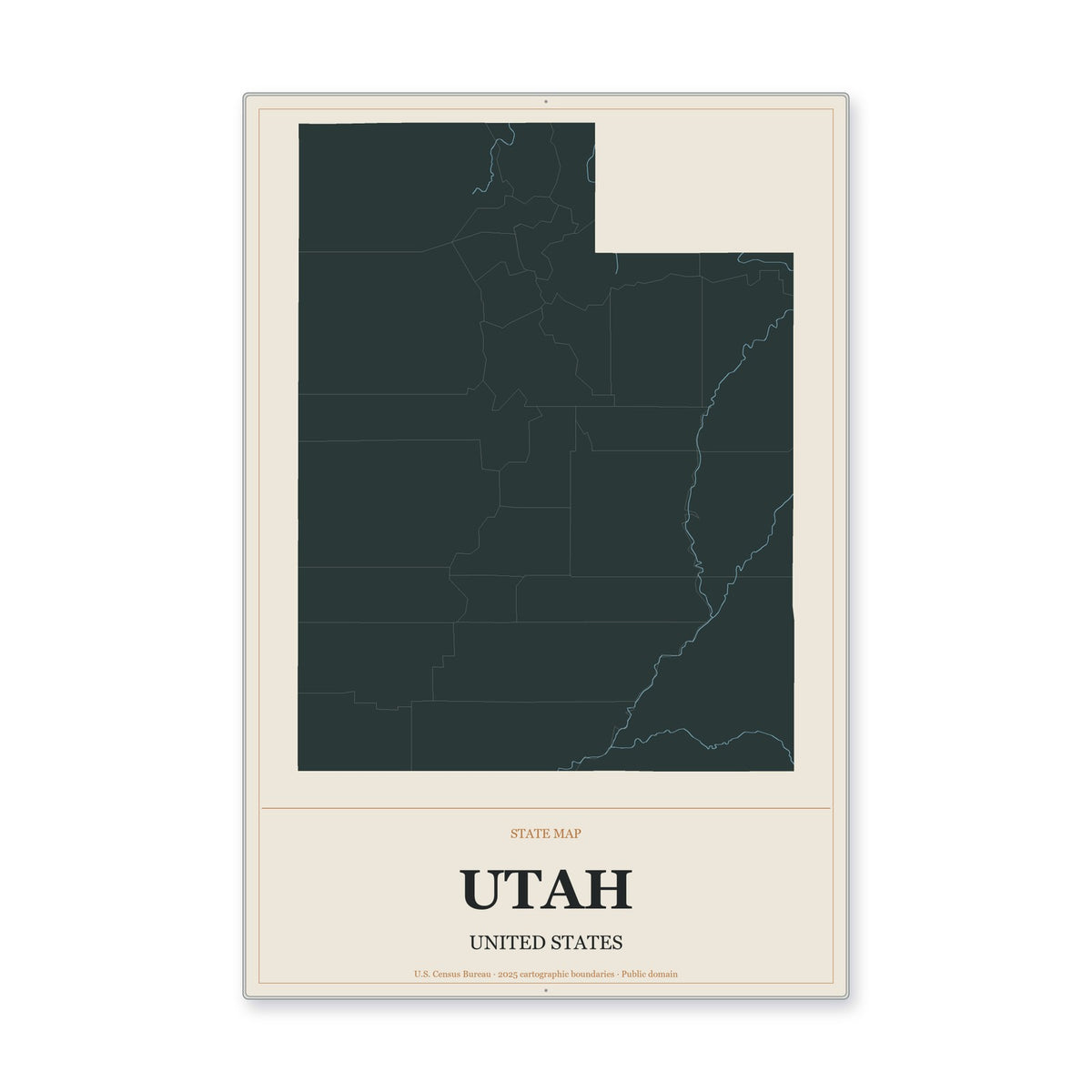 Utah state map aluminum sign in Headline Atlas style