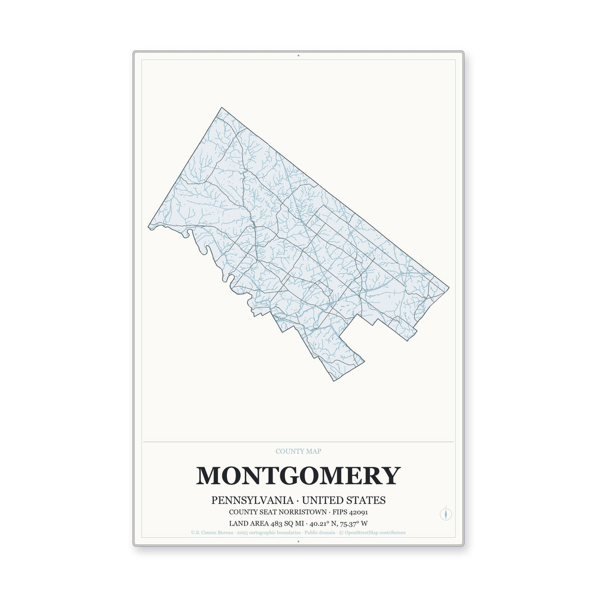 Montgomery County, Pennsylvania Map Aluminum Sign in Gallery Air style