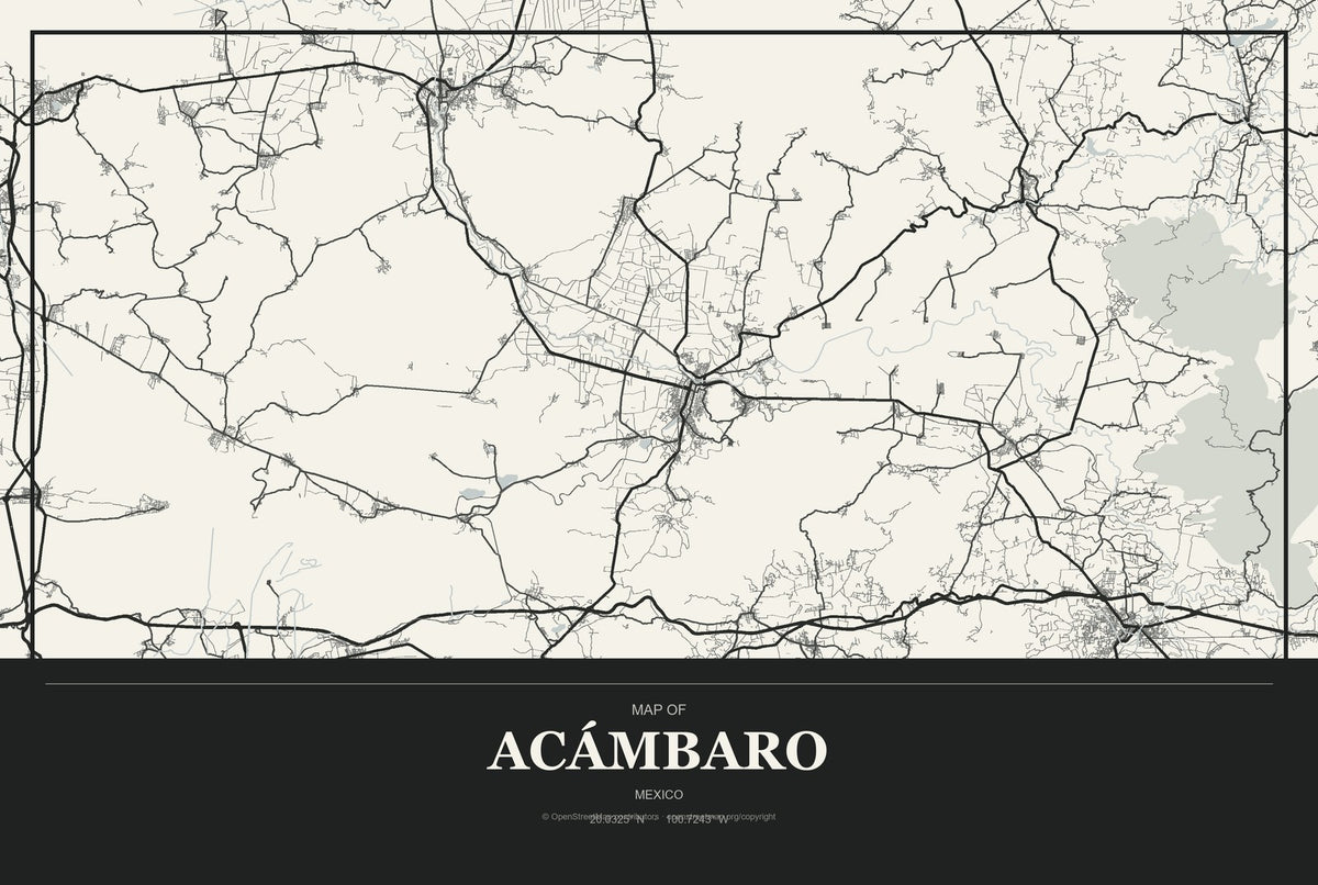 Acámbaro, Mexico City Map Aluminum Sign in Museum Plaque style
