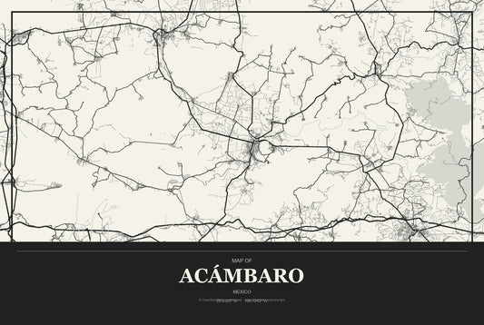 Acámbaro, Mexico City Map Aluminum Sign in Museum Plaque style