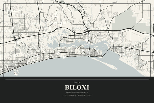 Biloxi, Mississippi City Map Aluminum Sign in Museum Plaque style