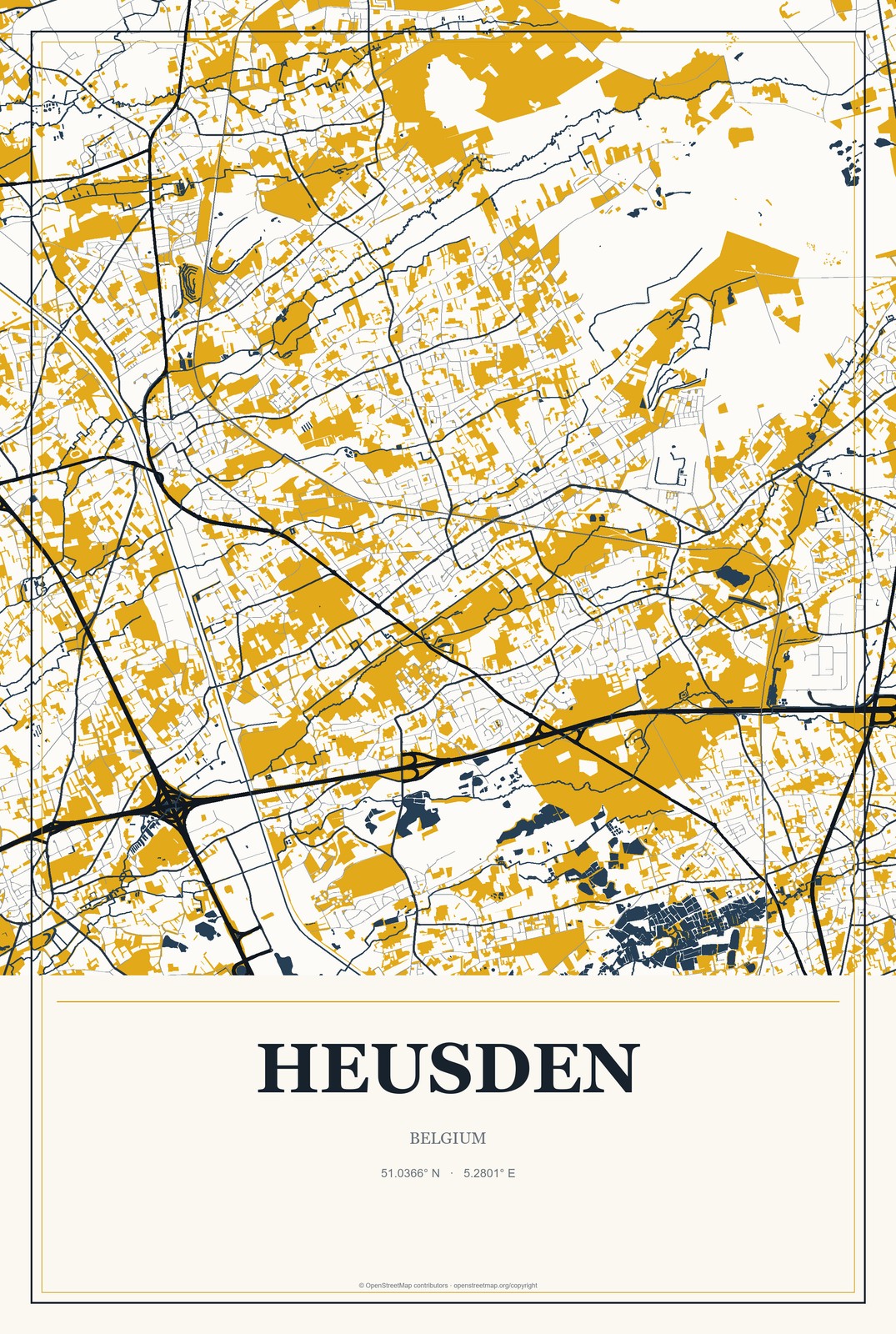 Heusden, Belgium City Map Aluminum Sign in Citrine Modern style