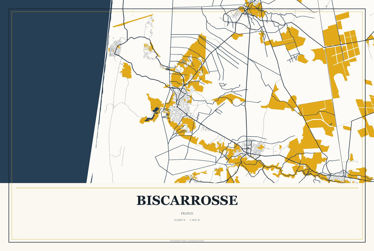 Biscarrosse, France City Map Aluminum Sign in Citrine Modern style