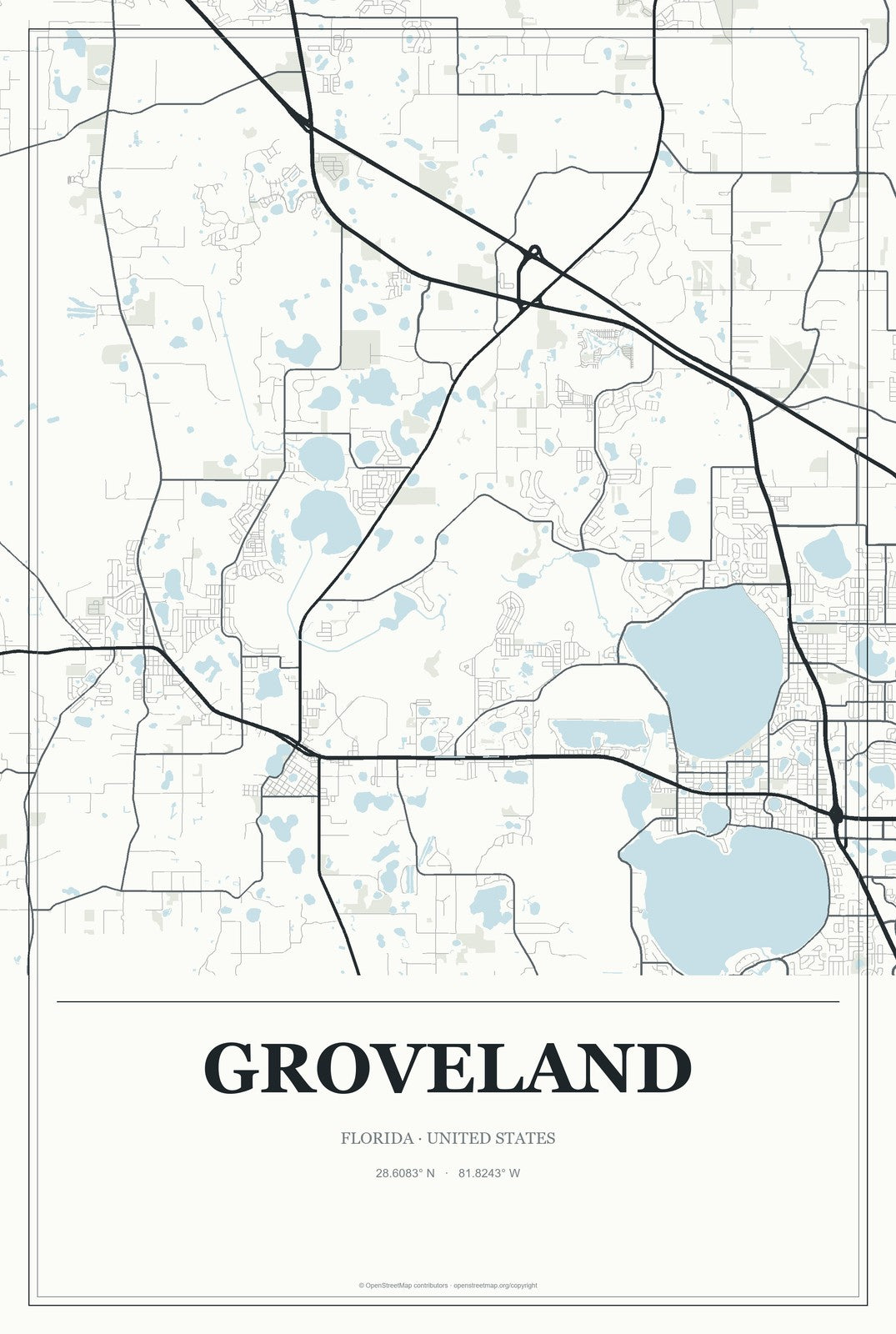 Groveland, Florida City Map Aluminum Sign in Gallery Air style
