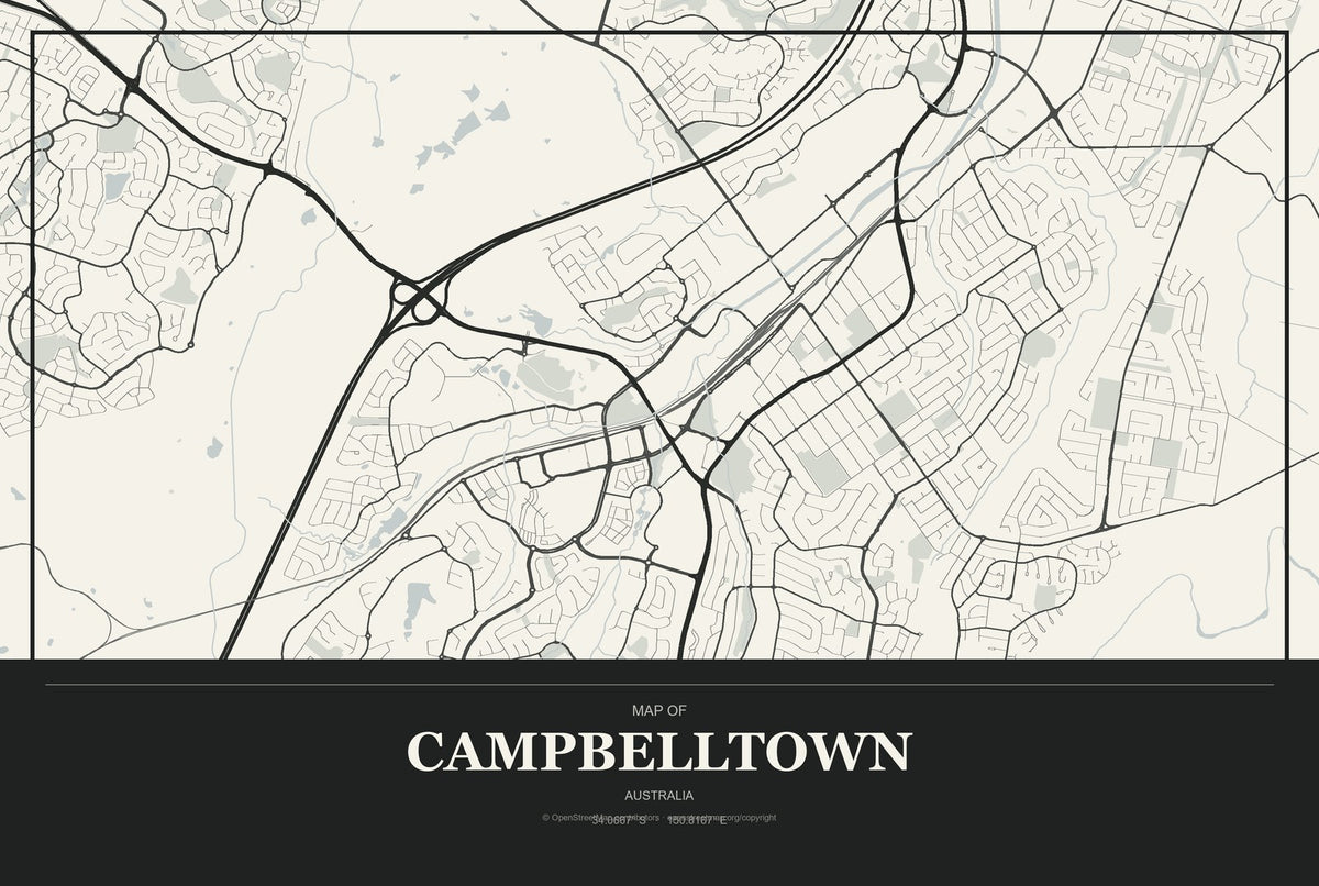 Campbelltown, Australia City Map Aluminum Sign in Museum Plaque style