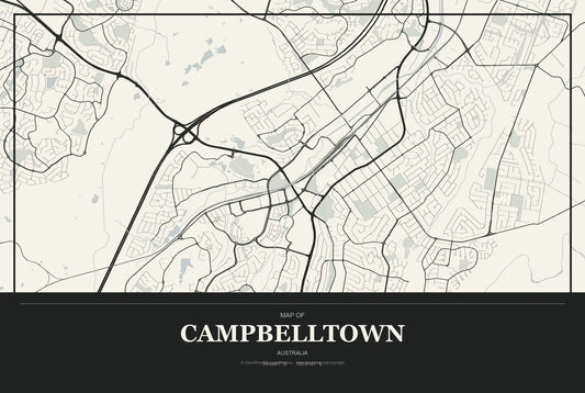 Campbelltown, Australia City Map Aluminum Sign in Museum Plaque style
