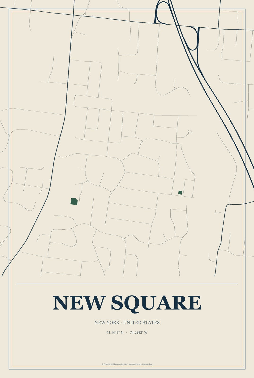 New Square, New York City Map Aluminum Sign in Coastal Cutout style