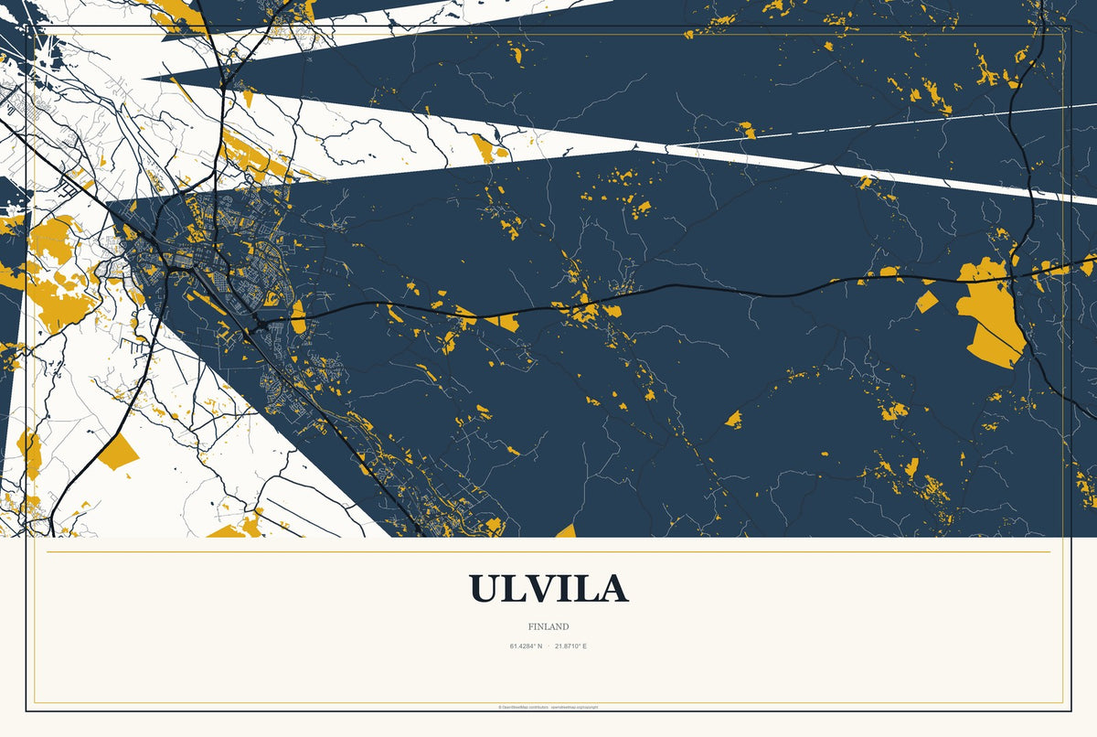 Ulvila, Finland City Map Aluminum Sign in Citrine Modern style