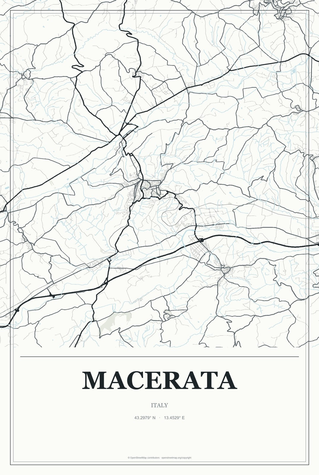 Macerata, Italy City Map Aluminum Sign in Gallery Air style