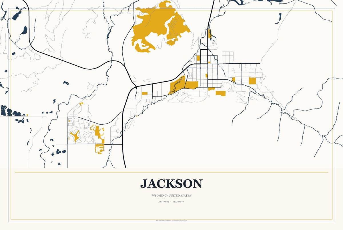 Jackson, Wyoming City Map Aluminum Sign in Citrine Modern style