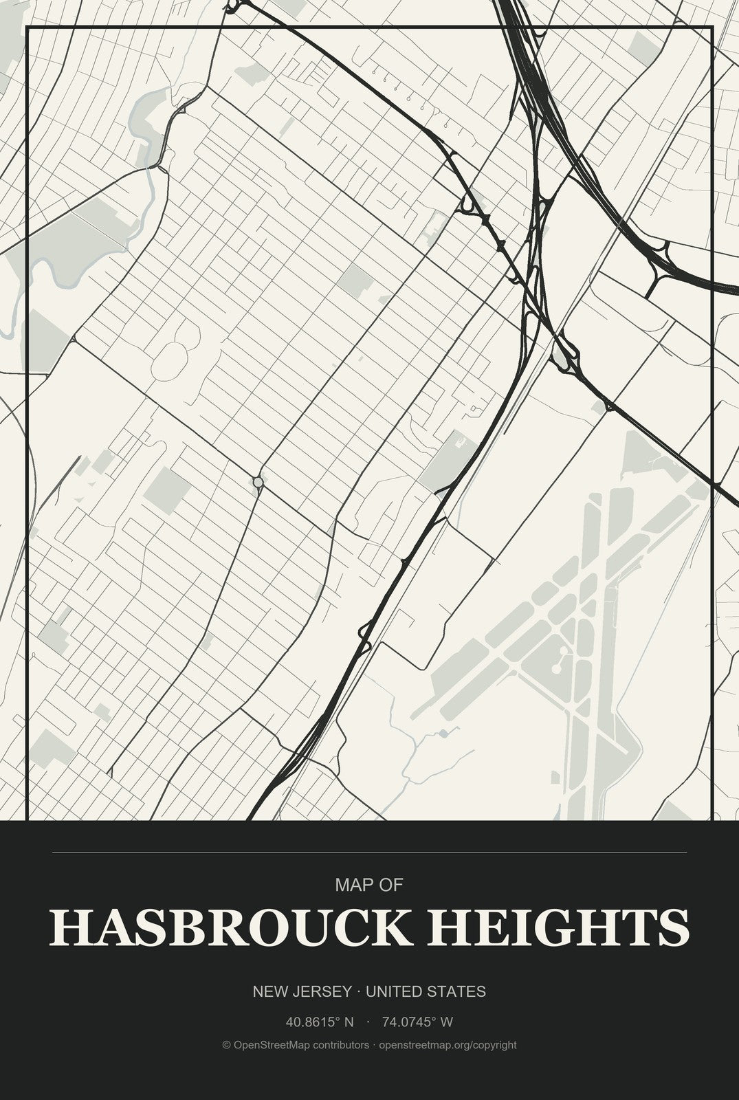 Hasbrouck Heights, New Jersey City Map Aluminum Sign in Museum Plaque style