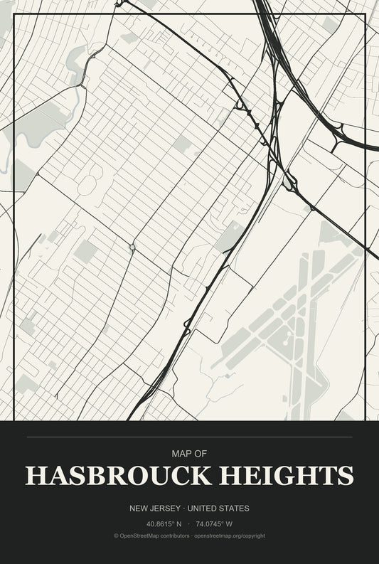 Hasbrouck Heights, New Jersey City Map Aluminum Sign in Museum Plaque style