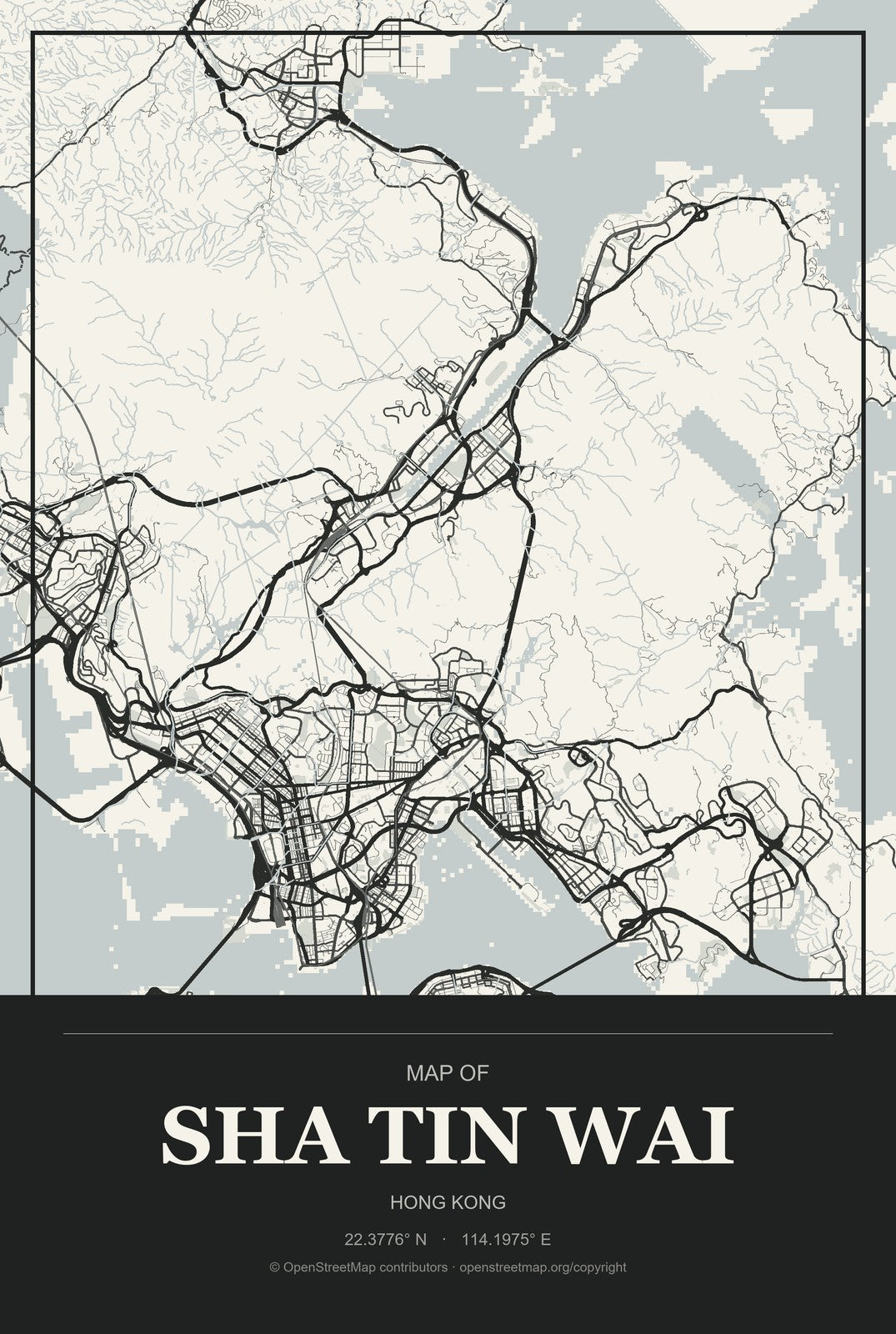 Sha Tin Wai, Hong Kong City Map Aluminum Sign in Museum Plaque style