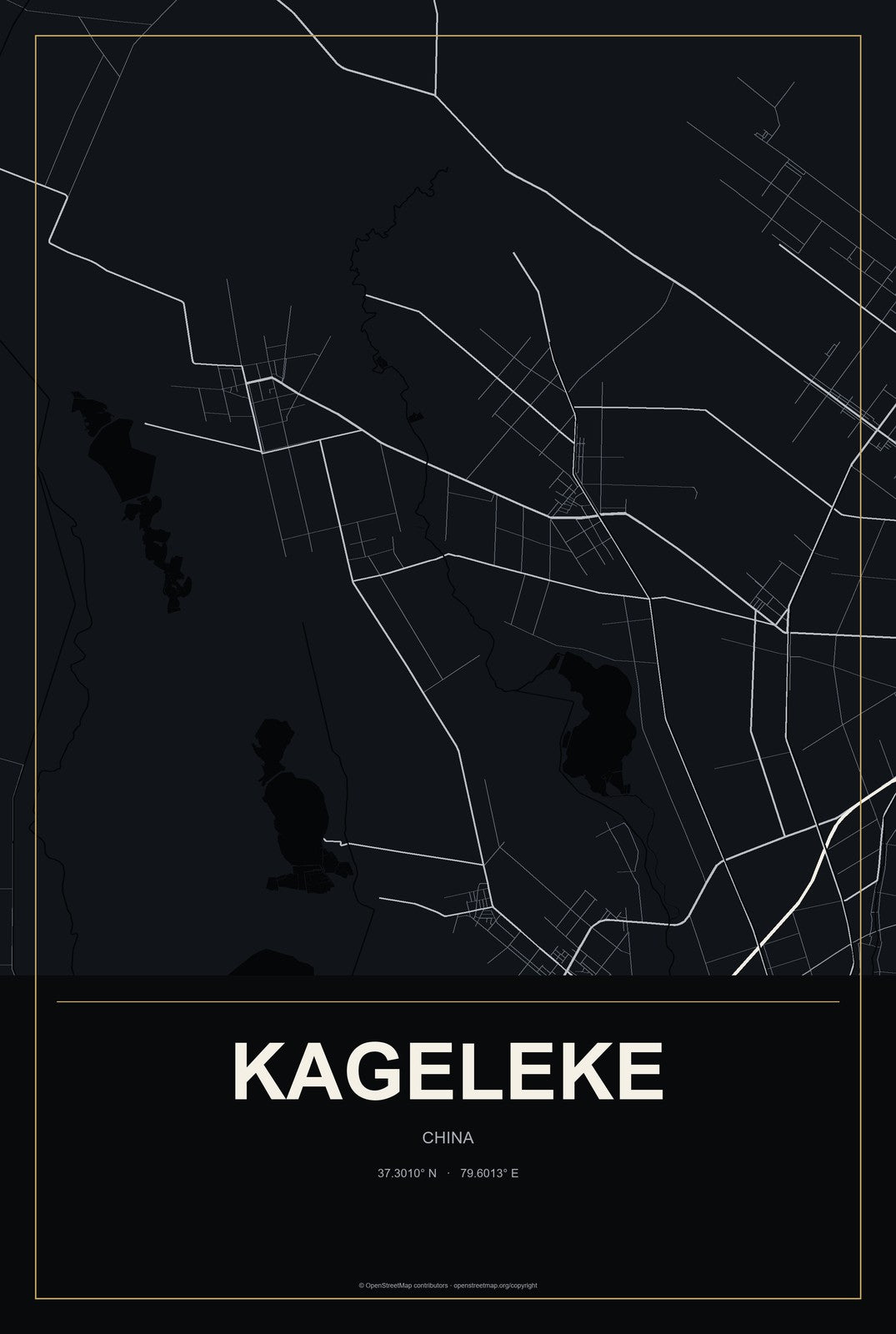 Kageleke, China City Map Aluminum Sign in Metropolitan Noir style