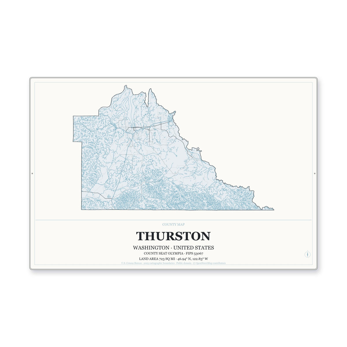 Thurston County, Washington Map Aluminum Sign in Gallery Air style