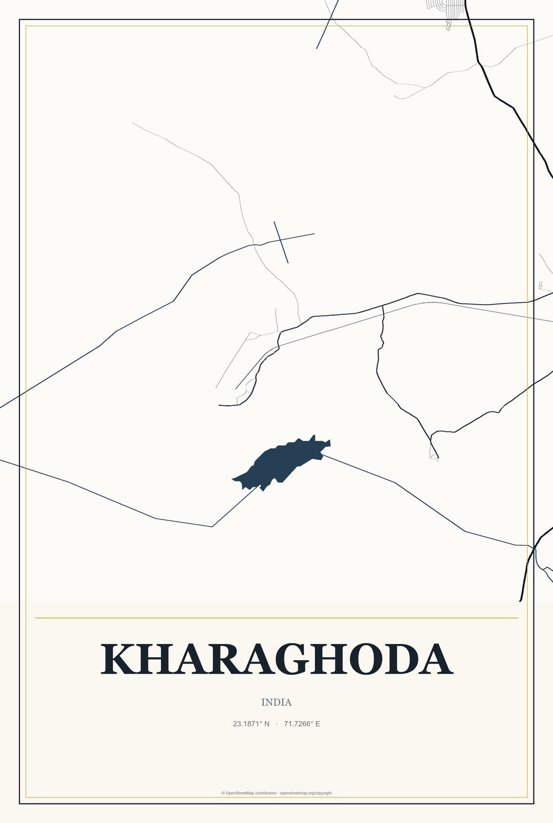 Kharaghoda, India City Map Aluminum Sign in Citrine Modern style