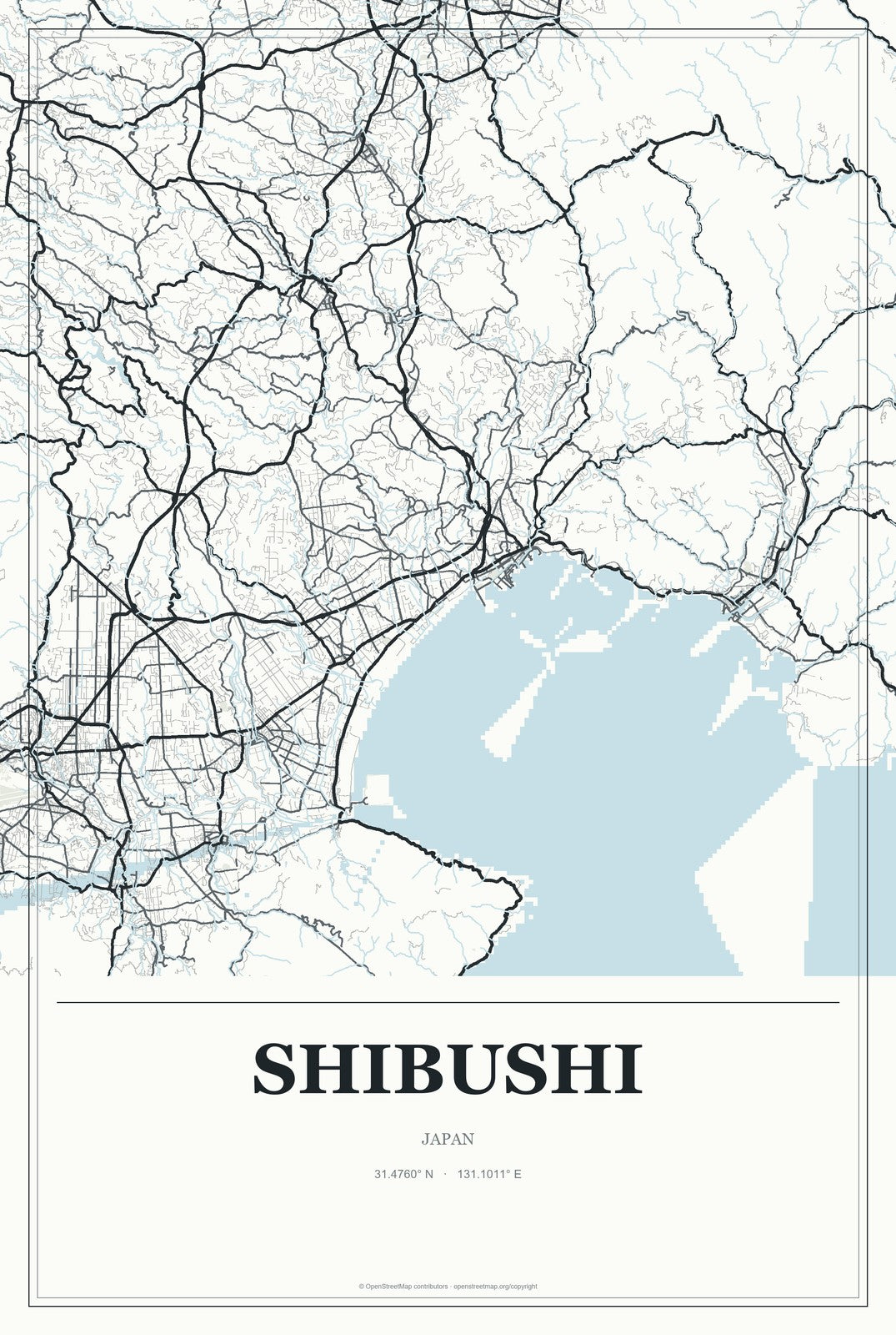 Shibushi, Japan City Map Aluminum Sign in Gallery Air style