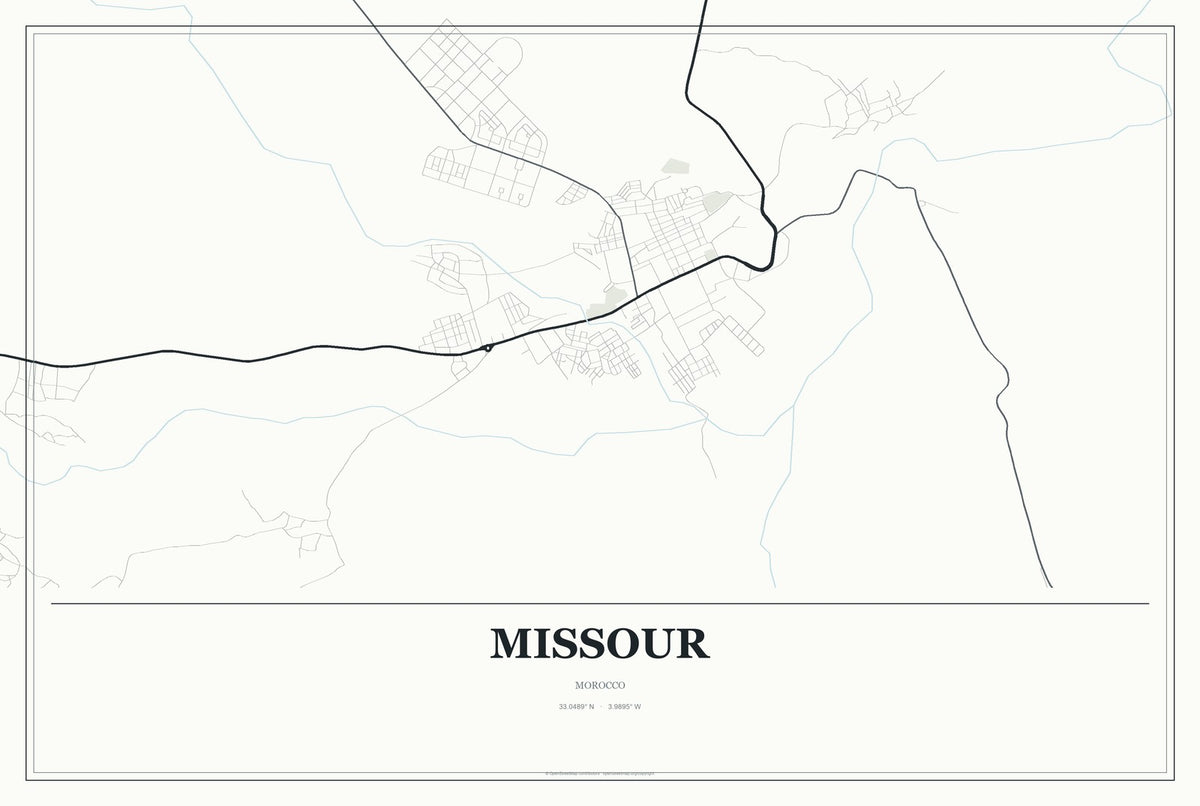 Missour, Morocco City Map Aluminum Sign in Gallery Air style