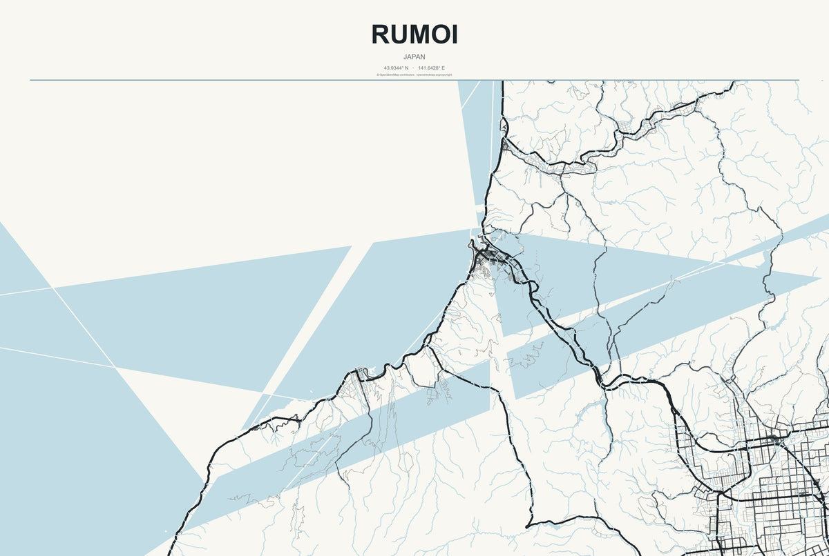 Rumoi, Japan City Map Aluminum Sign in Headline Atlas style