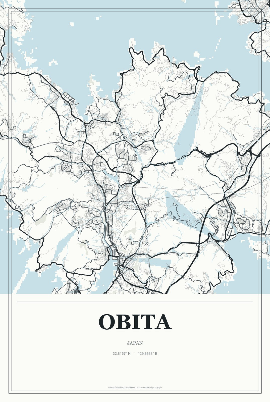 Obita, Japan City Map Aluminum Sign in Gallery Air style