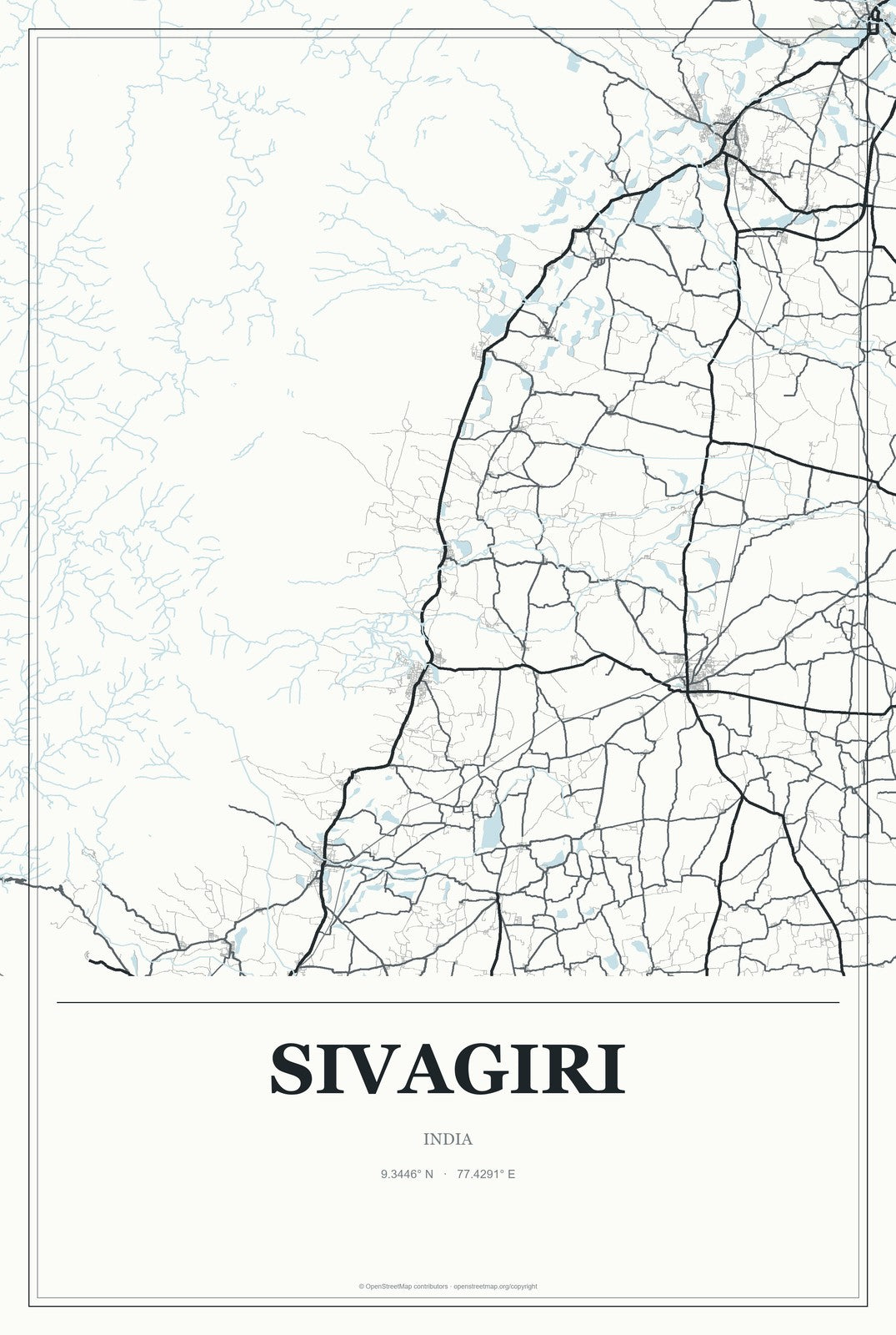 Sivagiri, India City Map Aluminum Sign in Gallery Air style