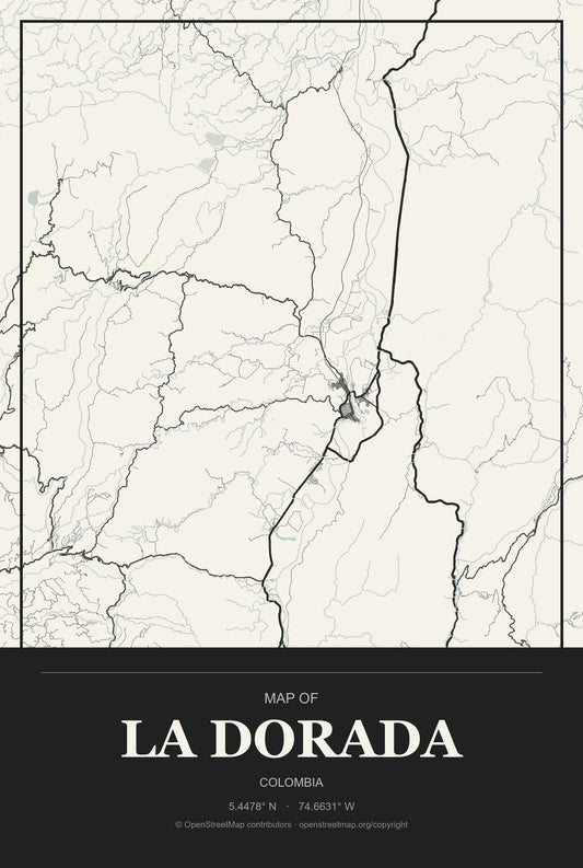 La Dorada, Colombia City Map Aluminum Sign in Museum Plaque style