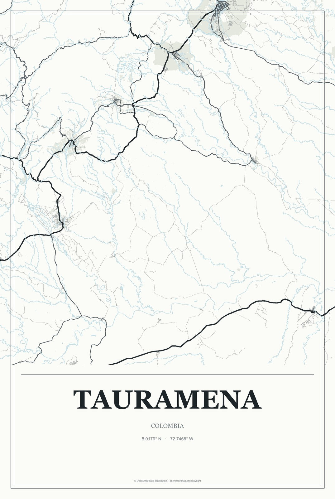 Tauramena, Colombia City Map Aluminum Sign in Gallery Air style