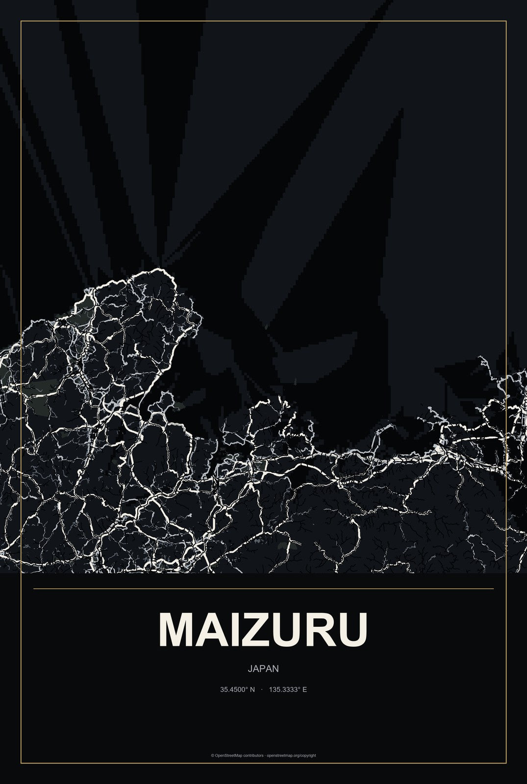 Maizuru, Japan City Map Aluminum Sign in Metropolitan Noir style