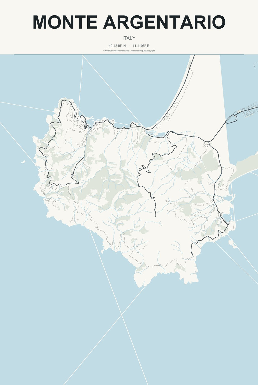 Monte Argentario, Italy City Map Aluminum Sign in Headline Atlas style