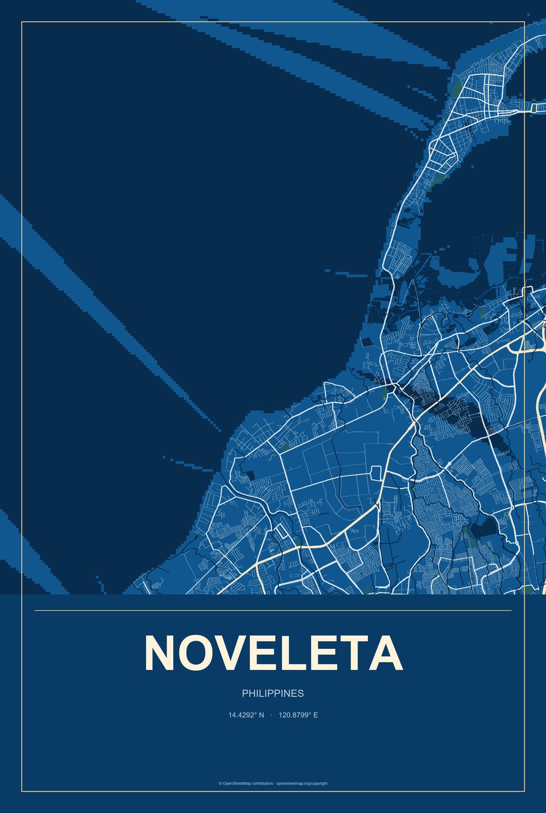 Noveleta, Philippines City Map Aluminum Sign in Harbor Cobalt style