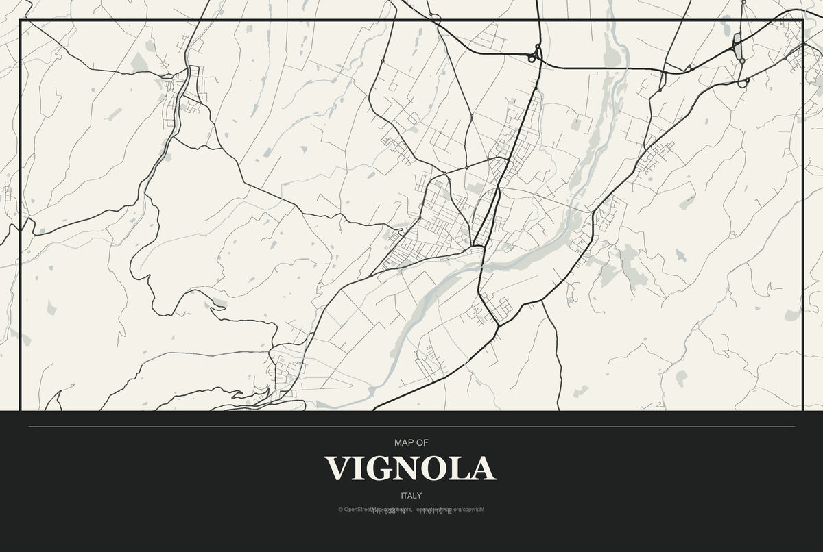 Vignola, Italy City Map Aluminum Sign in Museum Plaque style