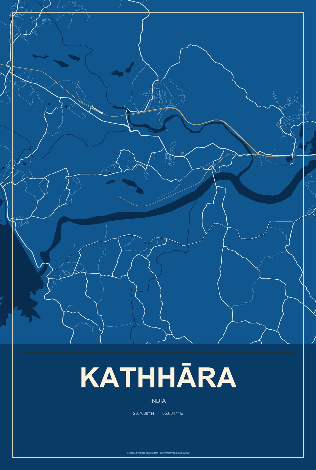 Kathhāra, India City Map Aluminum Sign in Harbor Cobalt style