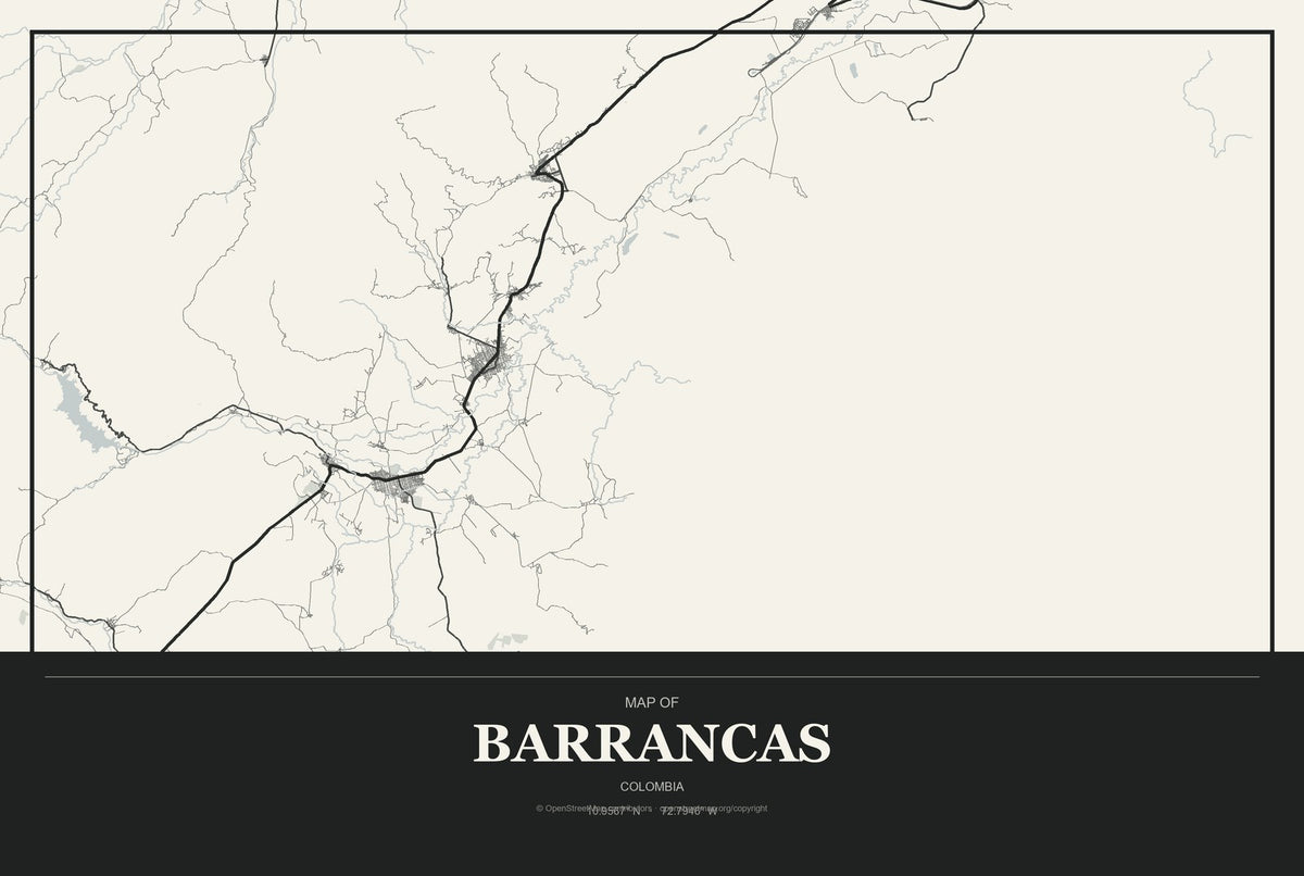 Barrancas, Colombia City Map Aluminum Sign in Museum Plaque style