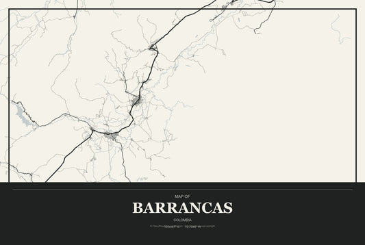 Barrancas, Colombia City Map Aluminum Sign in Museum Plaque style