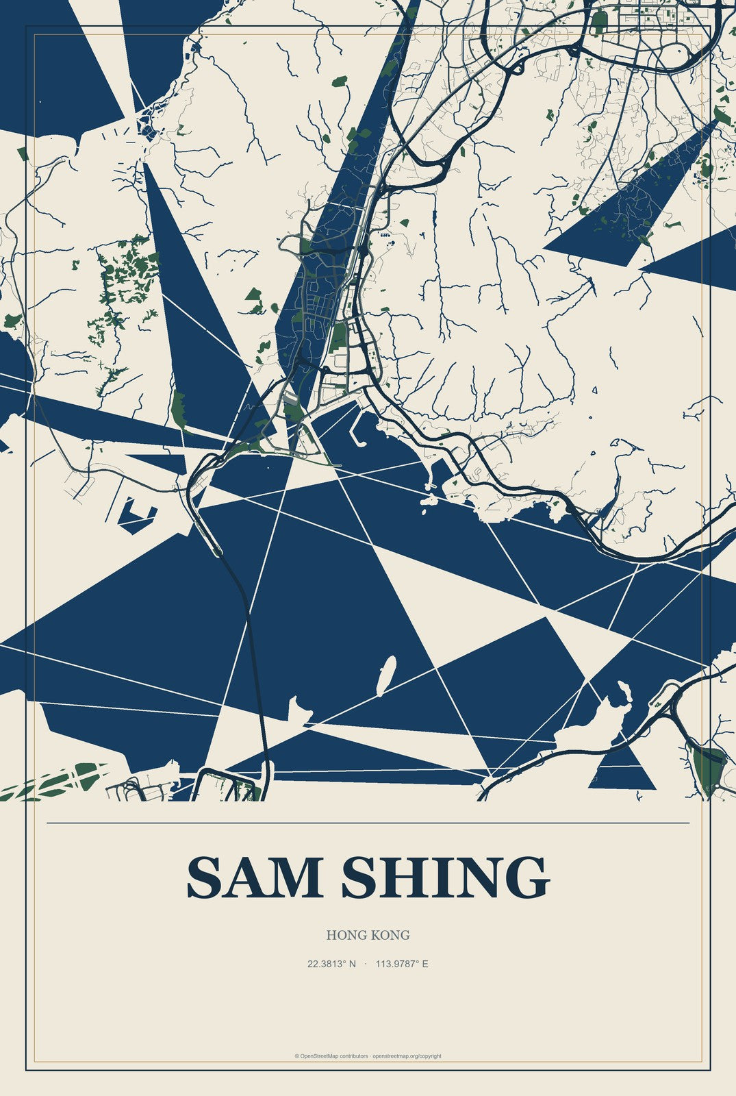 Sam Shing, Hong Kong City Map Aluminum Sign in Coastal Cutout style