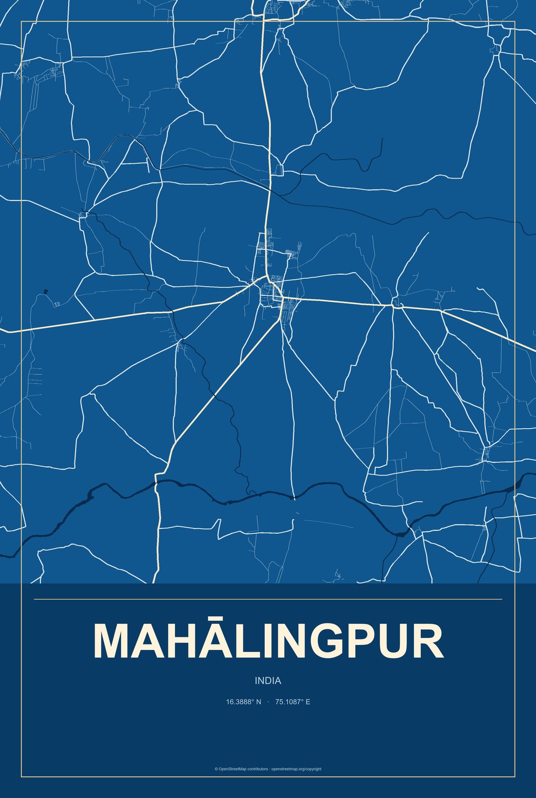Mahālingpur, India City Map Aluminum Sign in Harbor Cobalt style