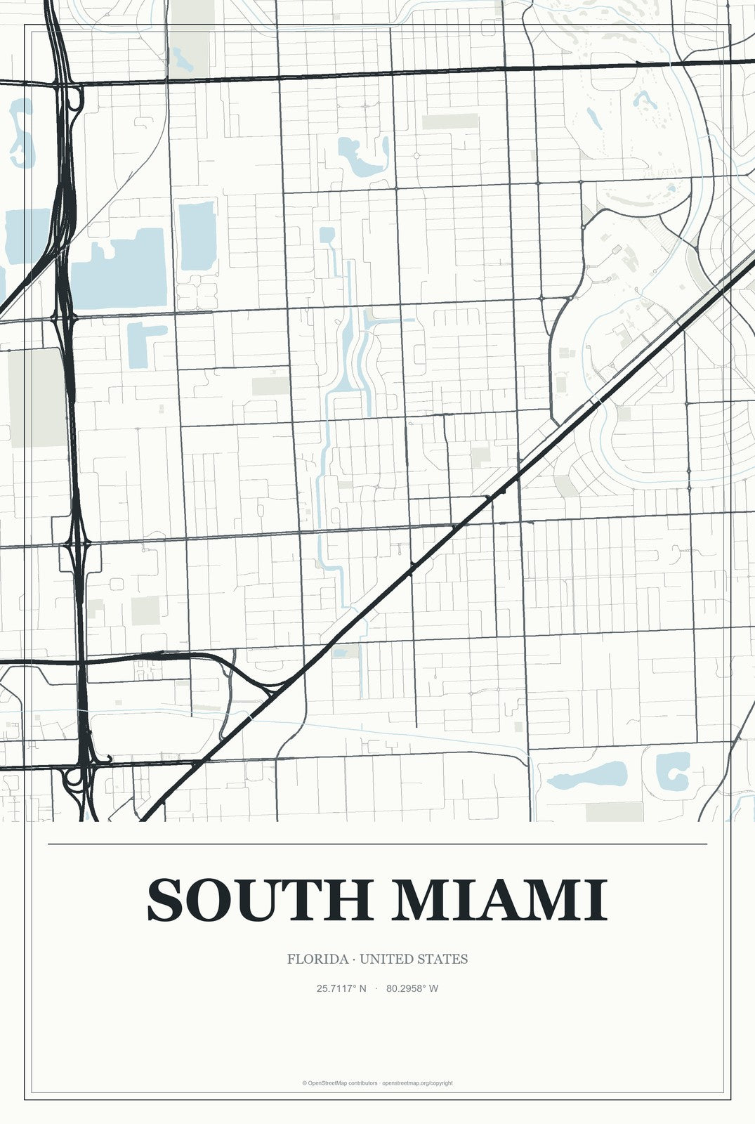 South Miami, Florida City Map Aluminum Sign in Gallery Air style