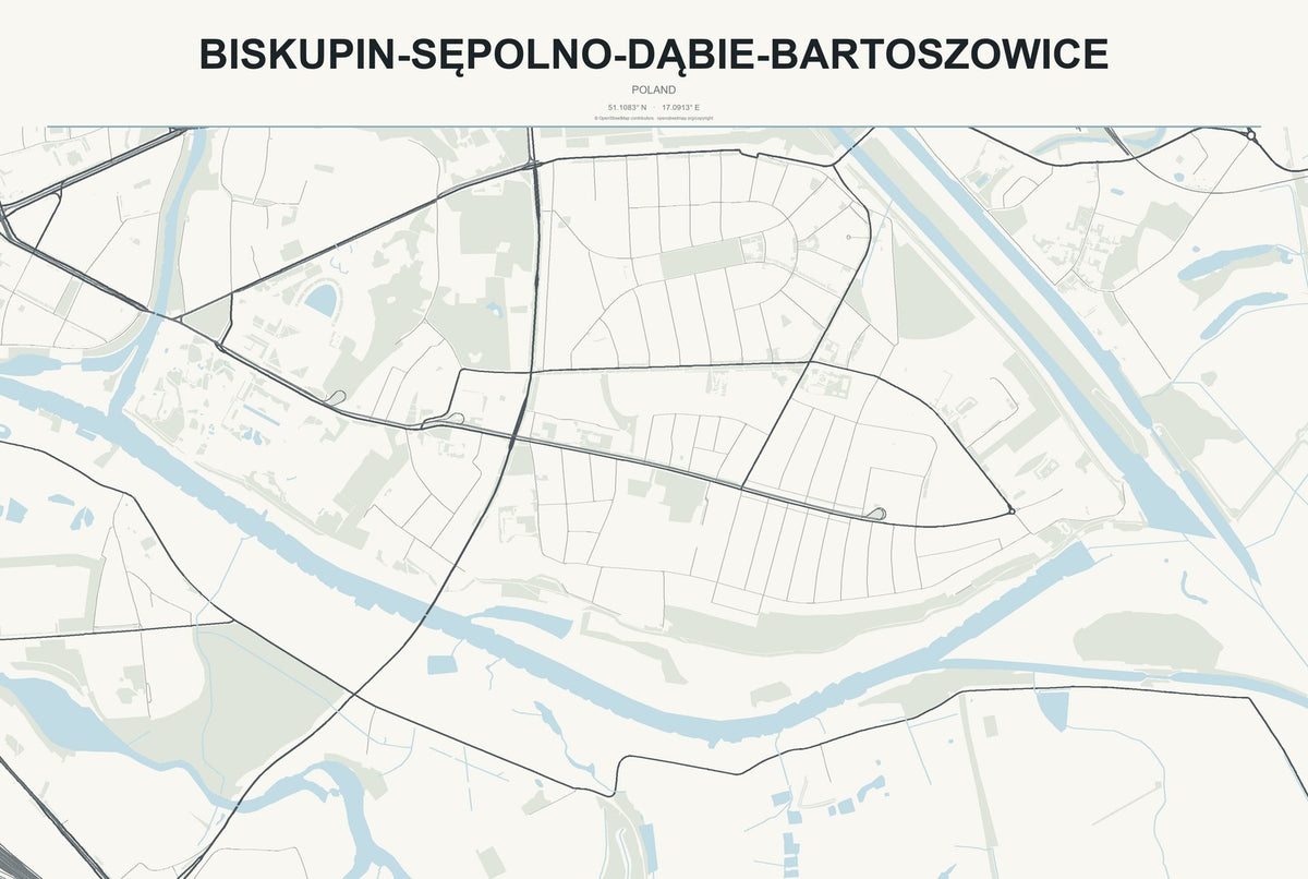 Biskupin-Sępolno-Dąbie-Bartoszowice, Poland City Map Aluminum Sign in Headline Atlas style