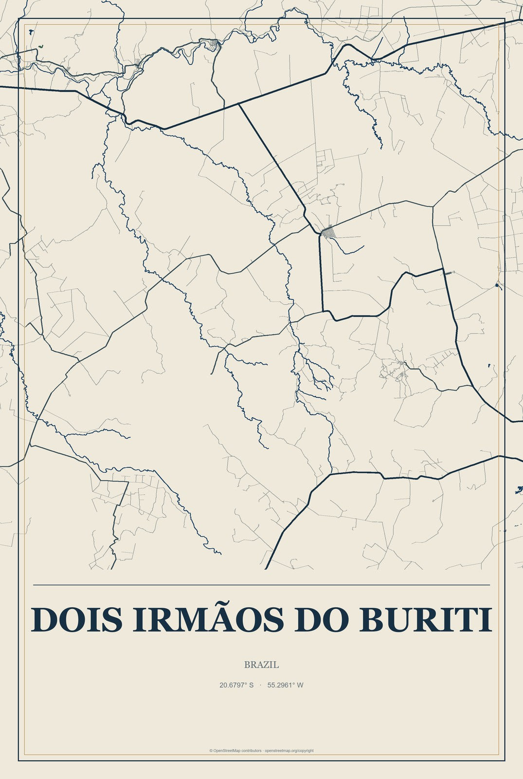 Dois Irmãos do Buriti, Brazil City Map Aluminum Sign in Coastal Cutout style