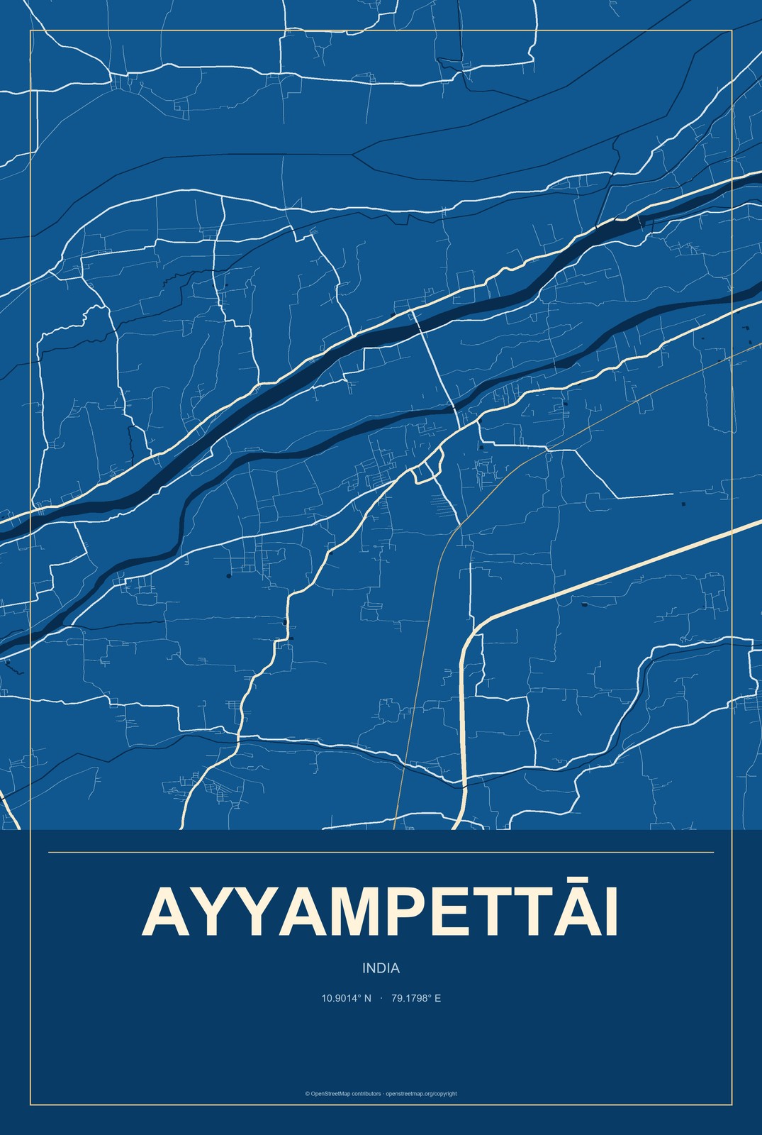 Ayyampettāi, India City Map Aluminum Sign in Harbor Cobalt style