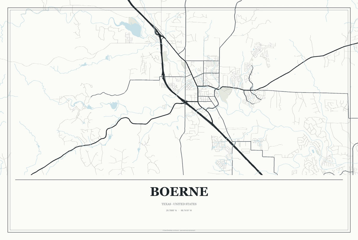 Boerne, Texas City Map Aluminum Sign in Gallery Air style