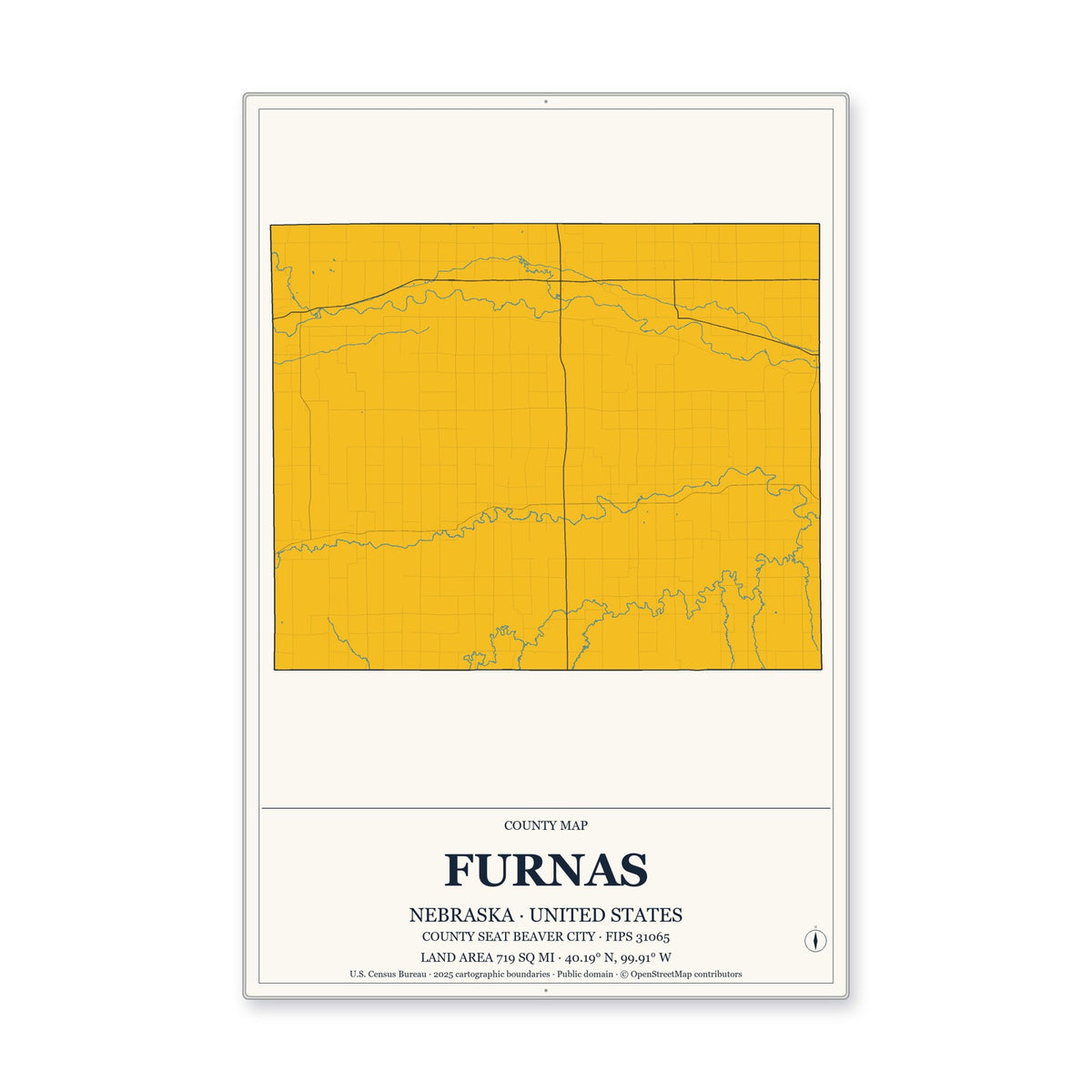 Furnas County, Nebraska Map Aluminum Sign in Citrine Modern style