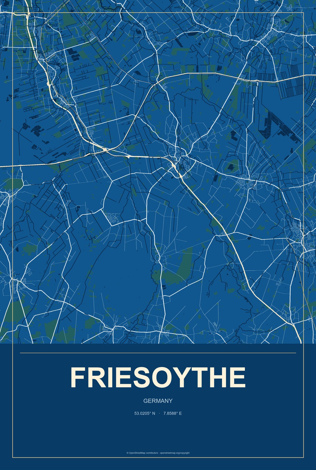 Friesoythe, Germany City Map Aluminum Sign in Harbor Cobalt style