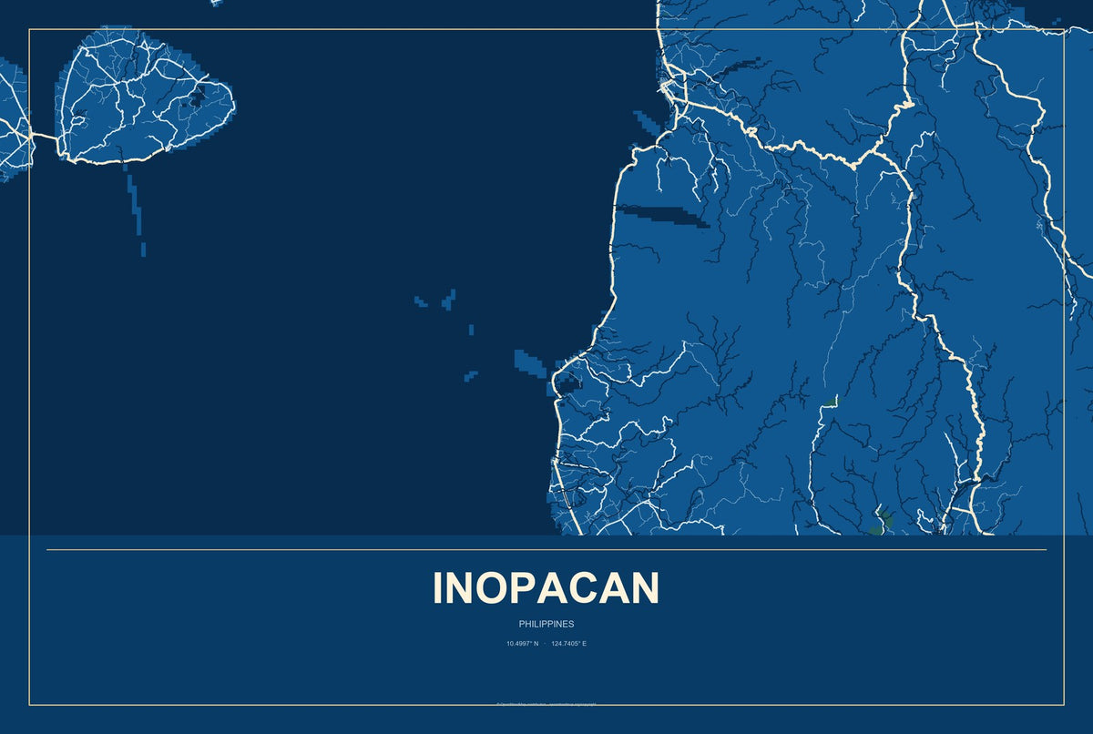 Inopacan, Philippines City Map Aluminum Sign in Harbor Cobalt style