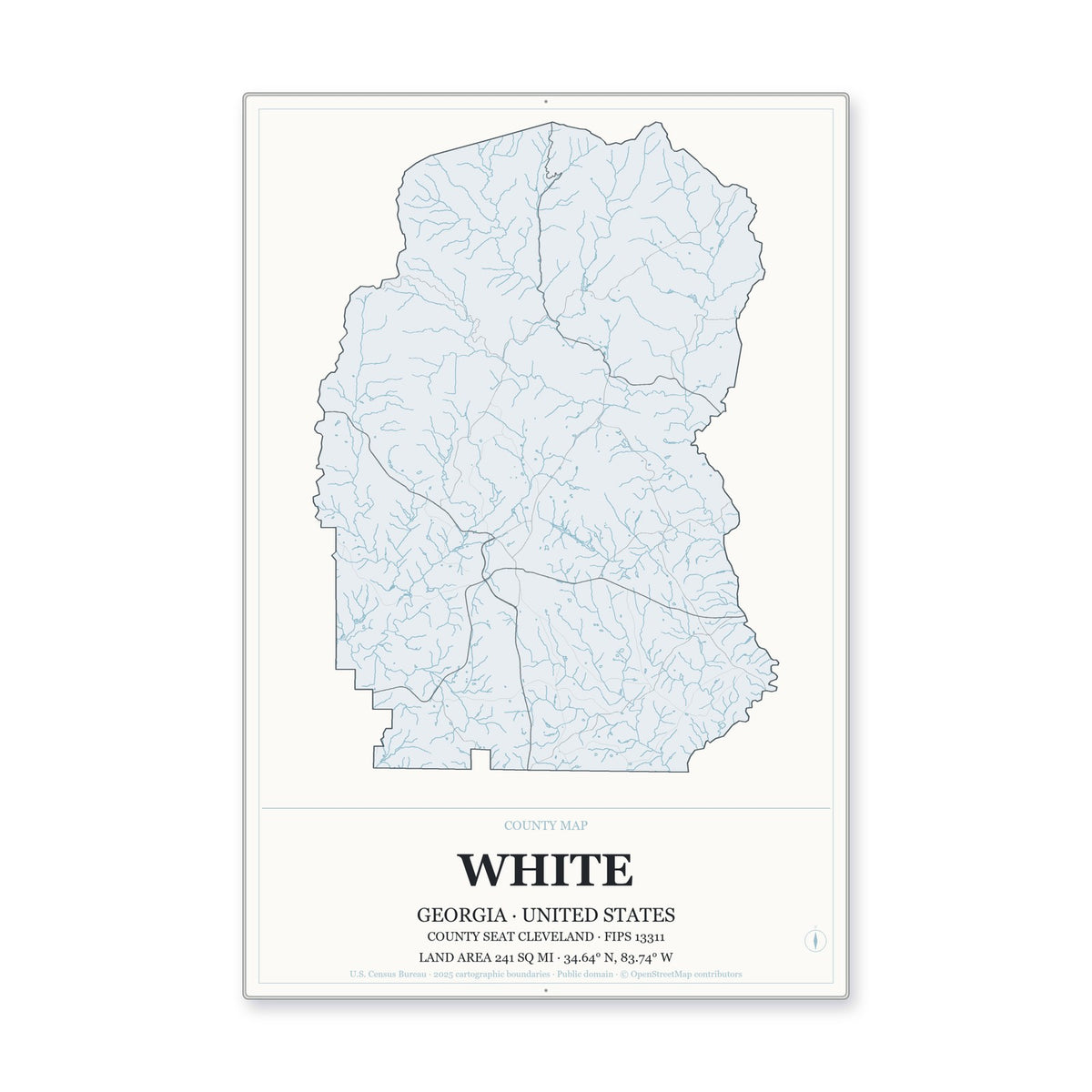 White County, Georgia Map Aluminum Sign in Gallery Air style