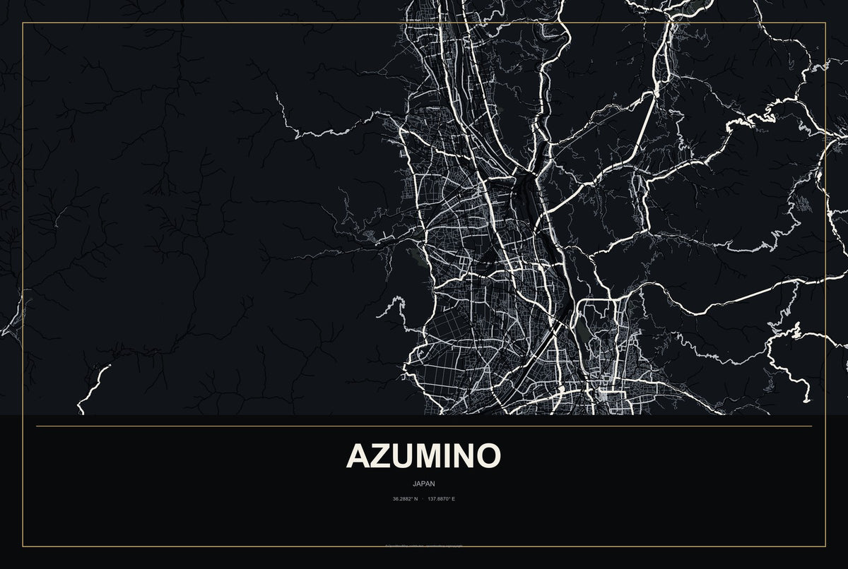 Azumino, Japan City Map Aluminum Sign in Metropolitan Noir style