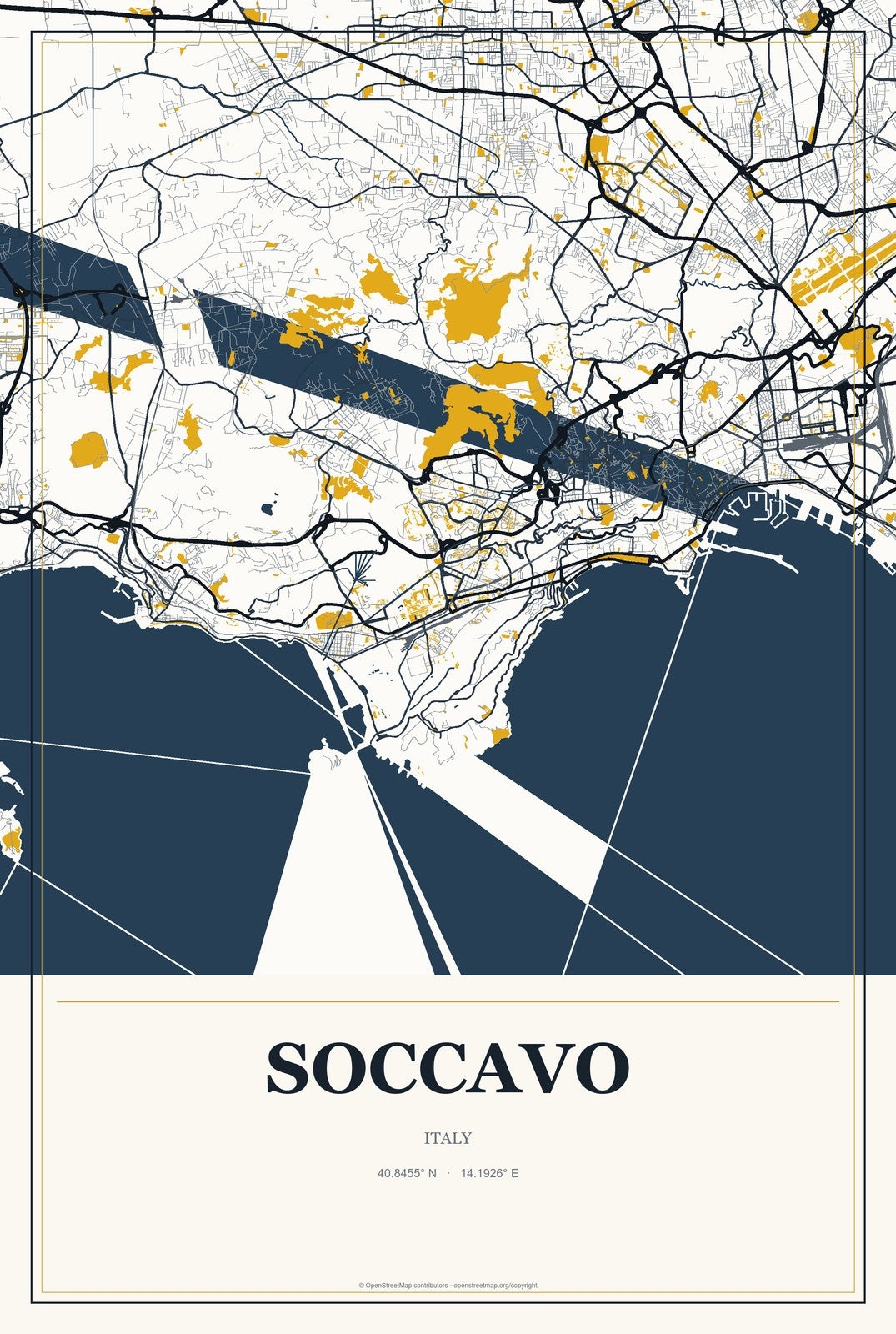 Soccavo, Italy City Map Aluminum Sign in Citrine Modern style