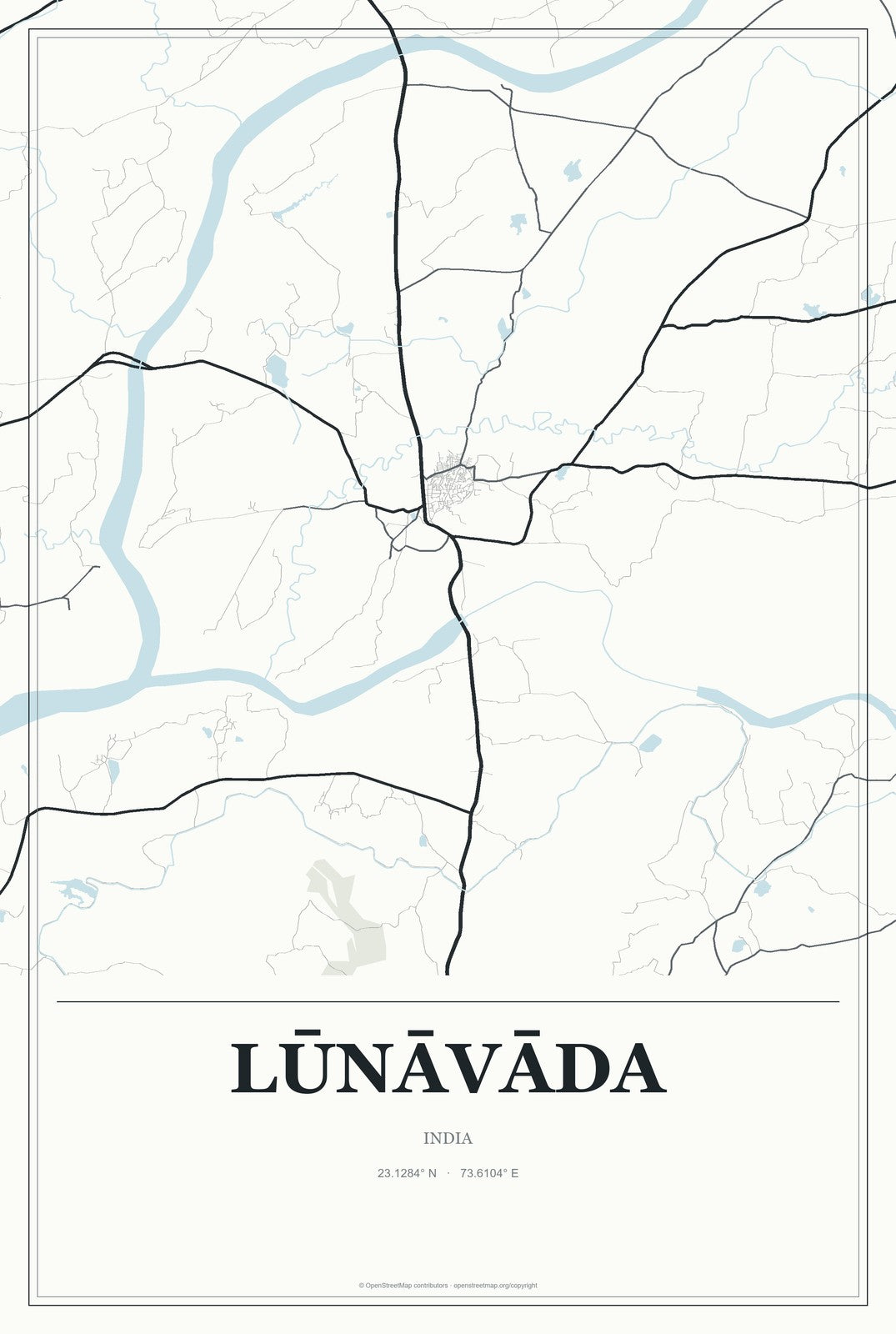 Lūnāvāda, India City Map Aluminum Sign in Gallery Air style