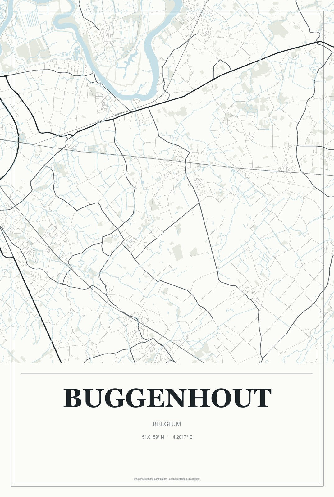 Buggenhout, Belgium City Map Aluminum Sign in Gallery Air style